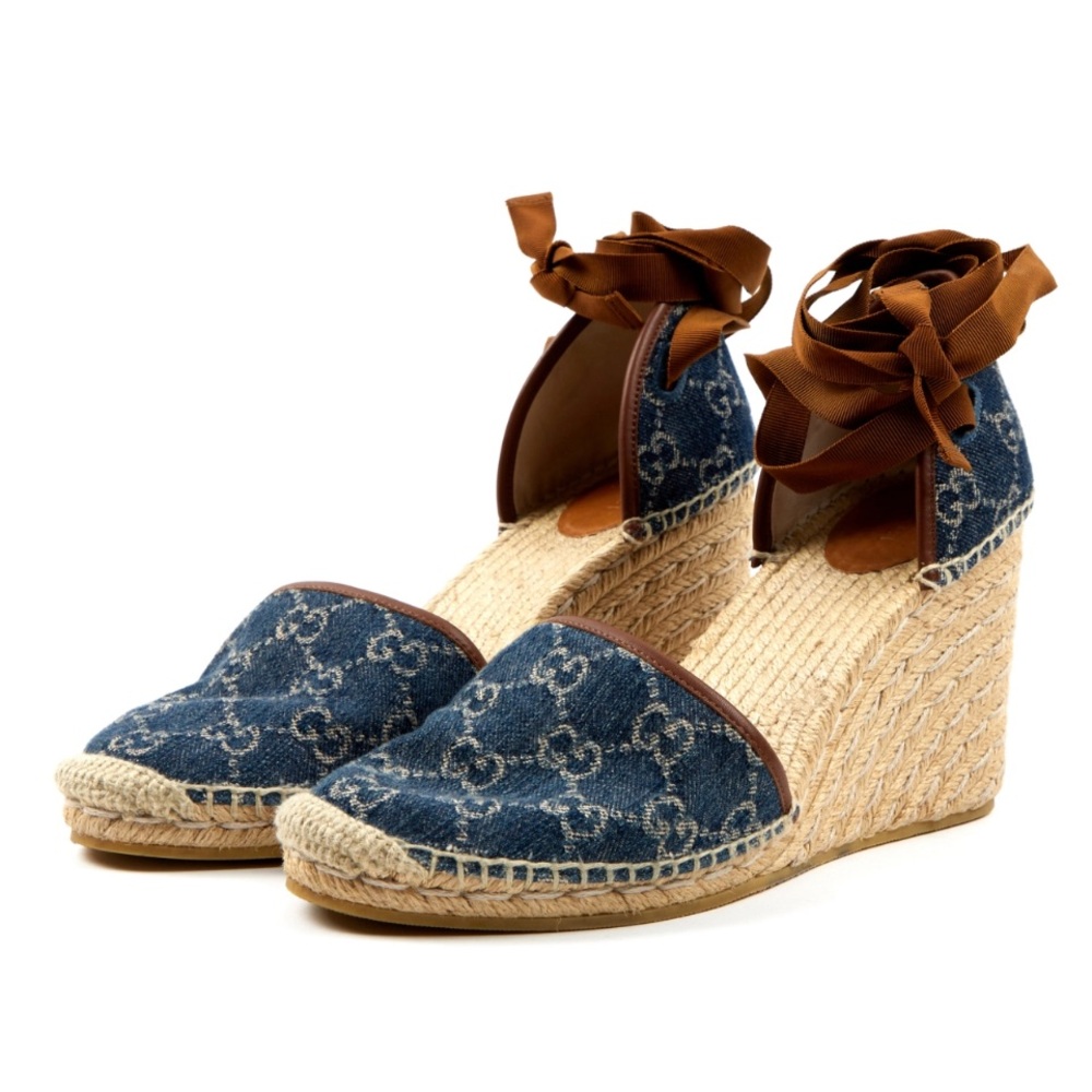 Gucci Denim wedge sandals 42 - Picture 1 of 9